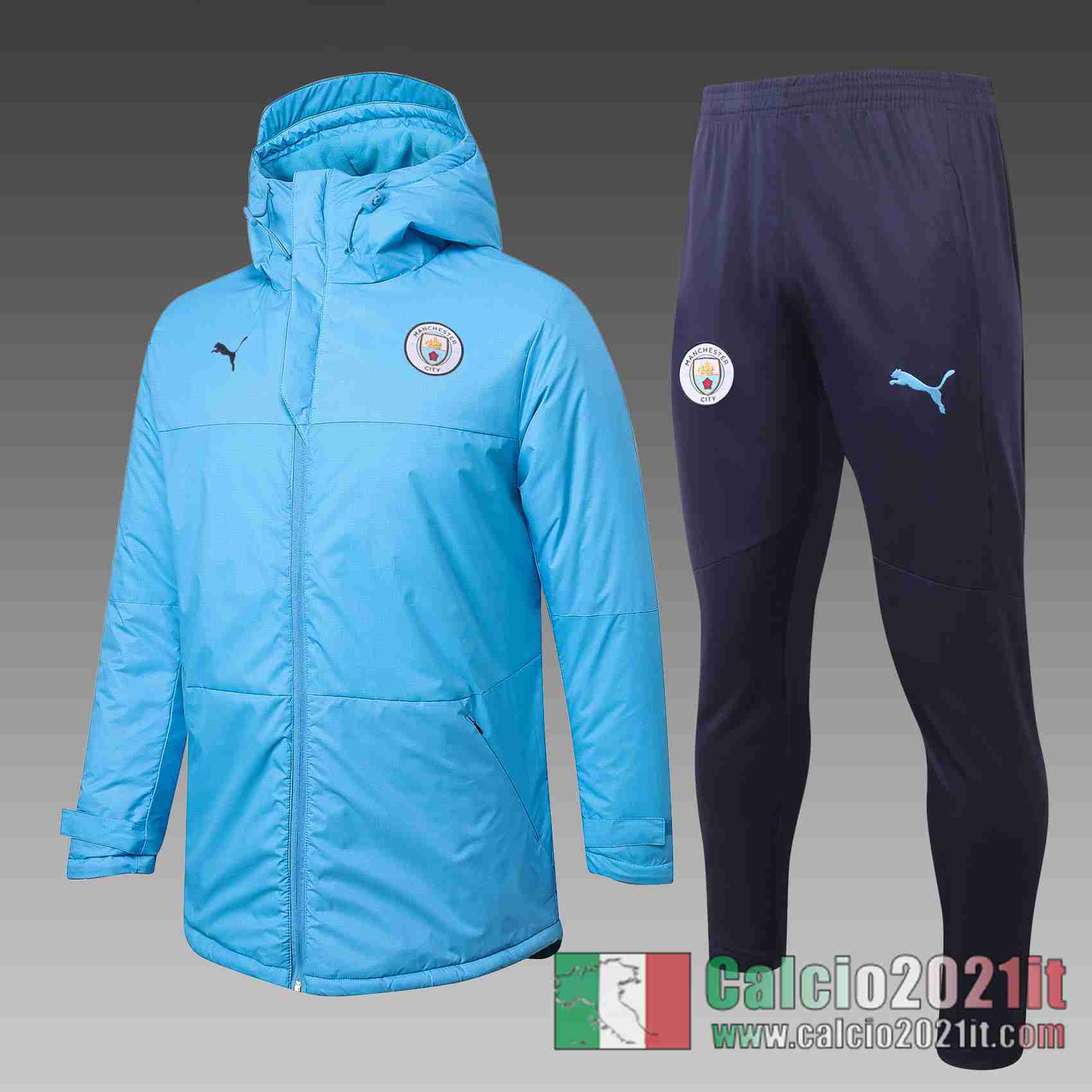 Manchester City Piumino Calcio Cappuccio Azzurro 2020 2021 C06