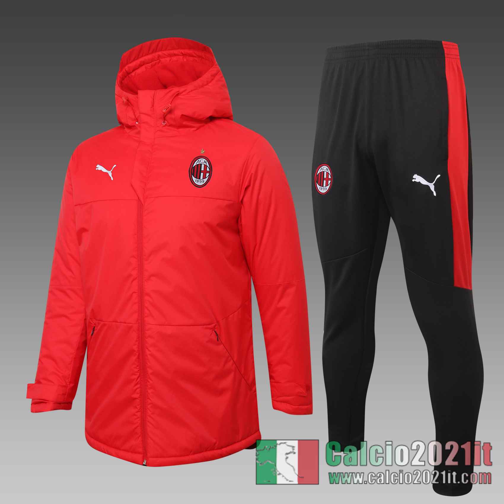 AC Milan Piumino Calcio Cappuccio rosso 2020 2021 C42