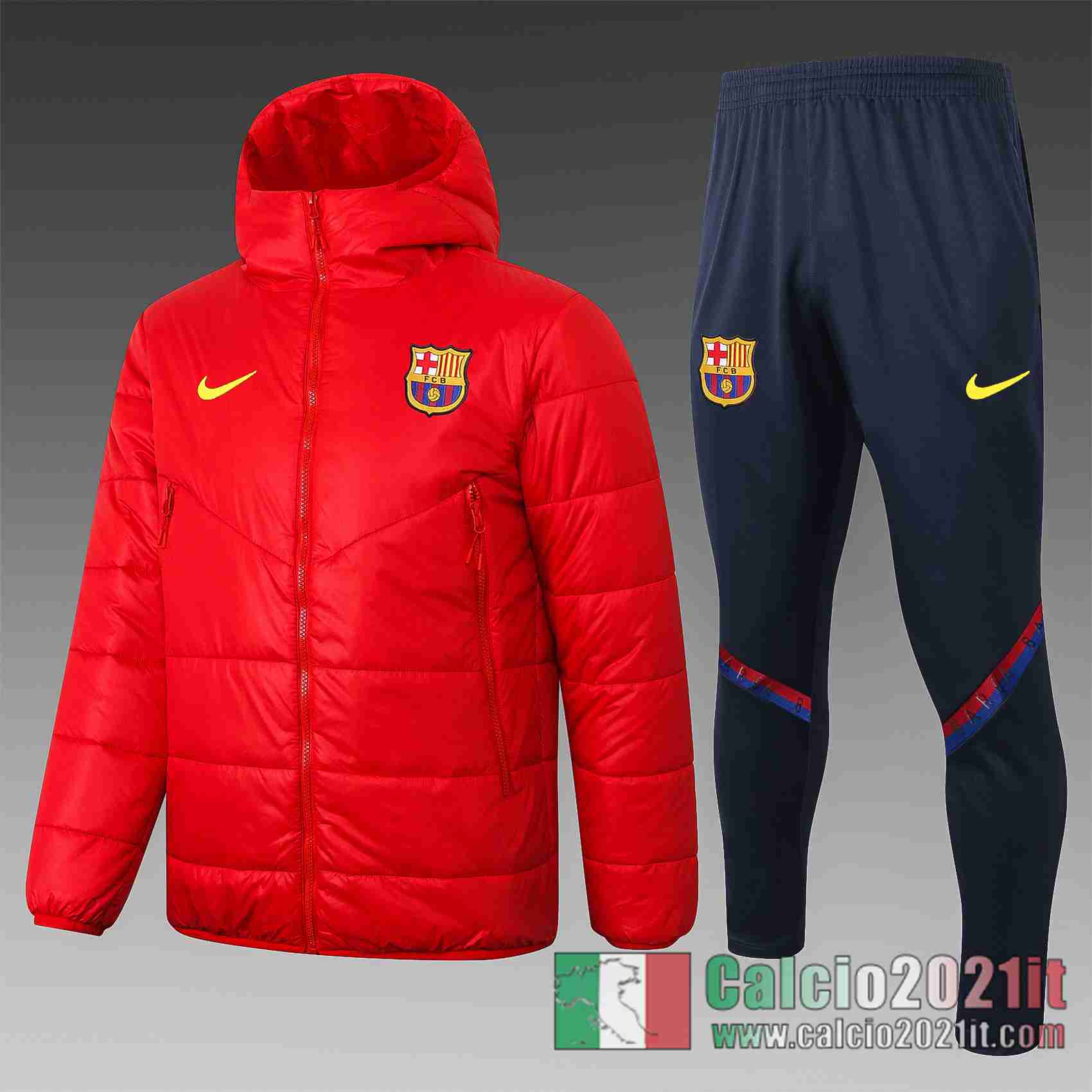 Barcellona Piumino Calcio Cappuccio rosso 2020 2021 C57