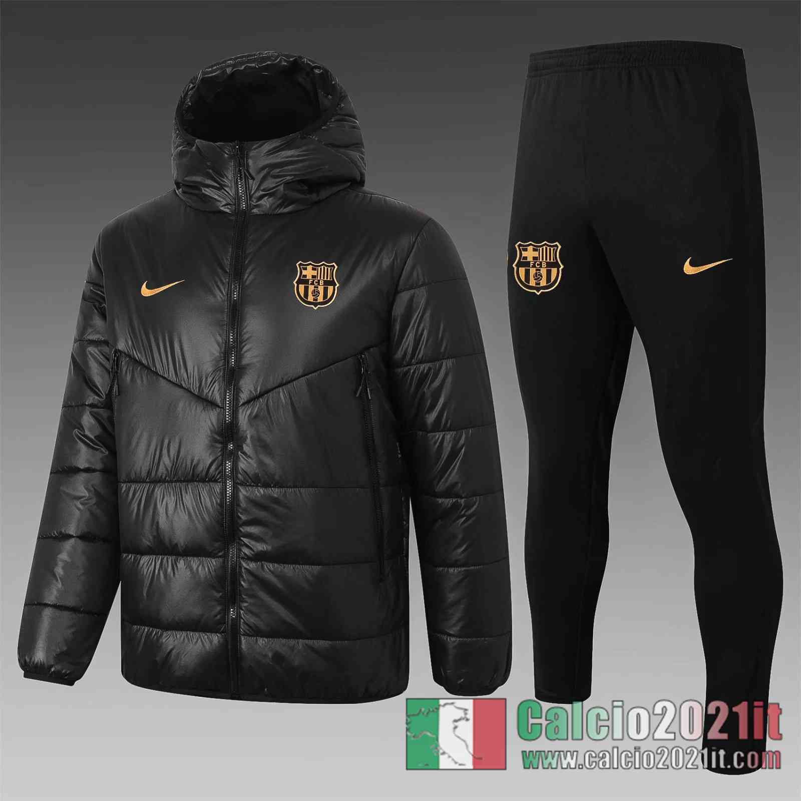 Barcellona Piumino Calcio Cappuccio nero 2020 2021 C74