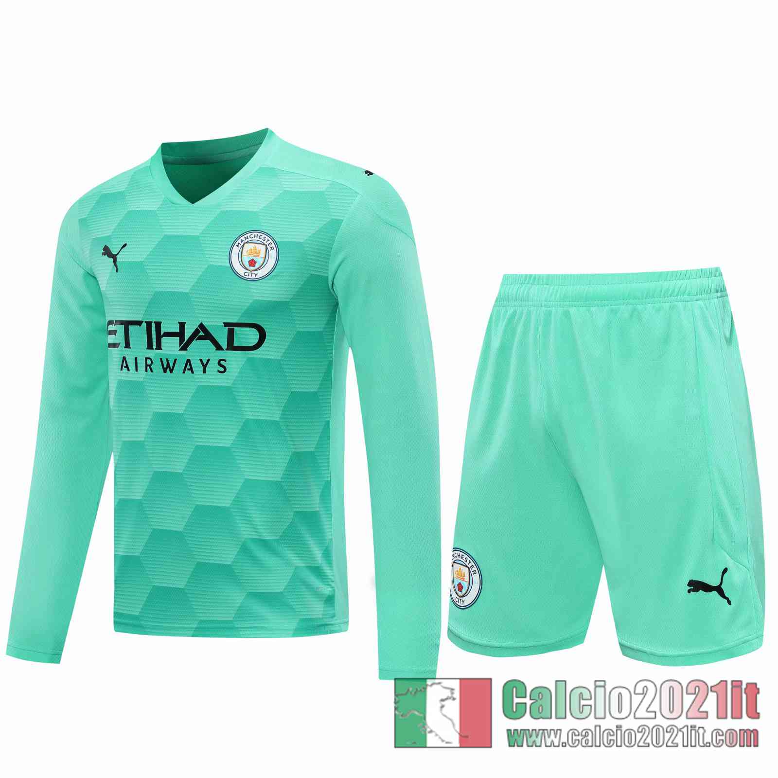 Manchester City Maglie Calcio Portiere Manica Lunga blu verde 2020 2021