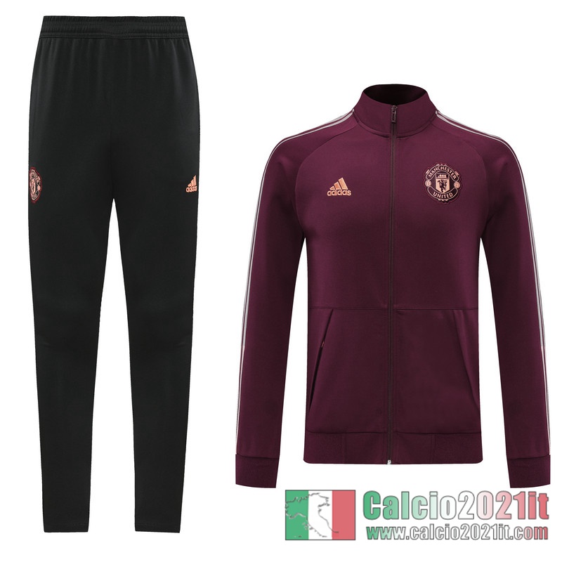 Manchester United Full-Zip Giacca Maroon Fettuccia 2020 2021 J107