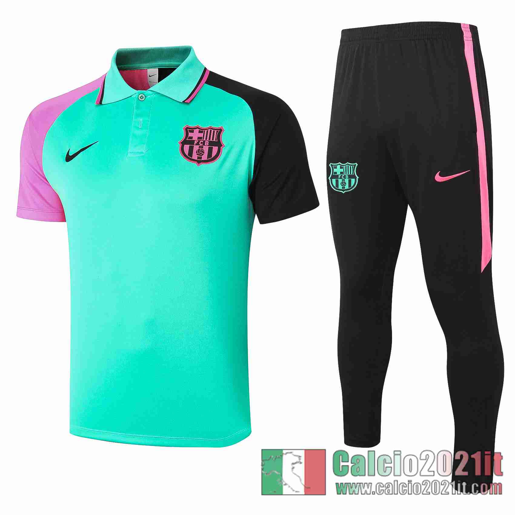 Barcellona Maglia Polo Calcio verde (Maniche bicolore) 2020 2021 P189