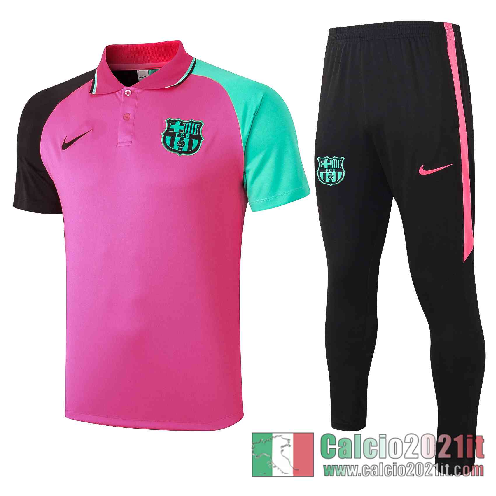 Barcellona Maglia Polo Calcio Rosa (Maniche bicolore) 2020 2021 P191