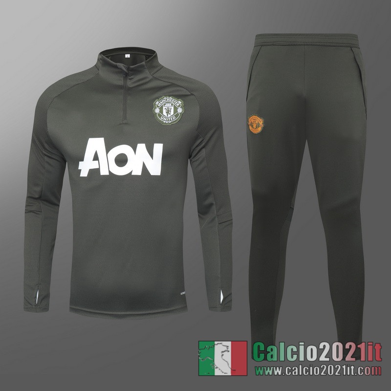 Manchester United Tuta Calcio Uomo Verde grigio Cerniera corta 2020 2021 T10