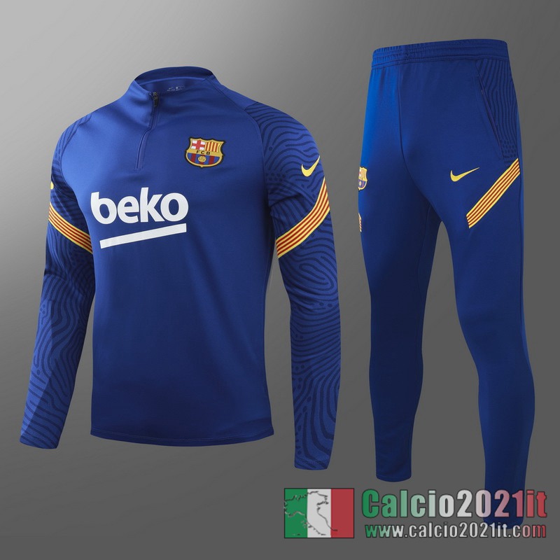 Barcellona Tuta Calcio Uomo blu Cerniera corta 2020 2021 T12