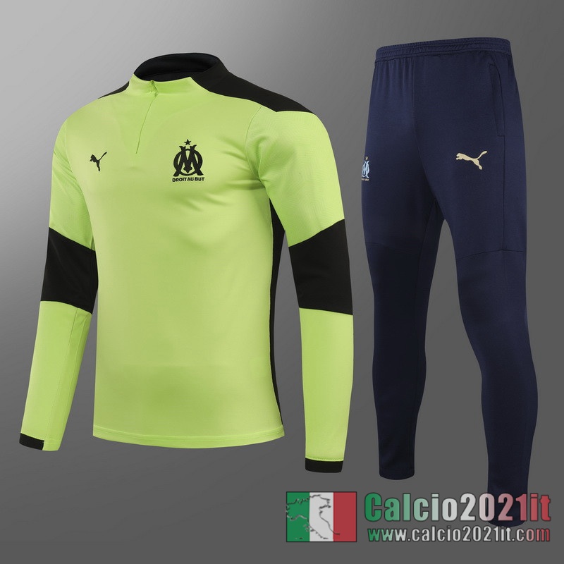 Olympique Marsiglia Tuta Calcio Uomo Verde fluorescente Cerniera corta 2020 2021 T47