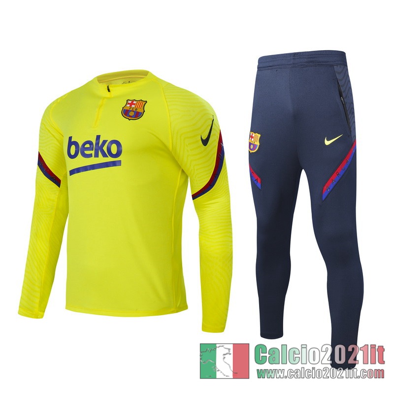 Barcellona Tuta Calcio Bambini giallo Cerniera corta 2020 2021 TK05