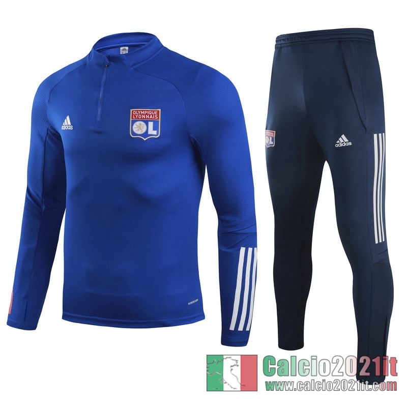 Olympique Lyon Tuta Calcio Bambini Blu scuro Cerniera corta 2020 2021 TK35