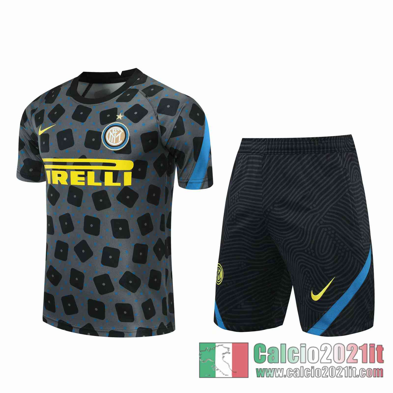 Inter Milan Magliette Tuta Calcio Grigio scuro Quadrato nero 2020 2021 T118