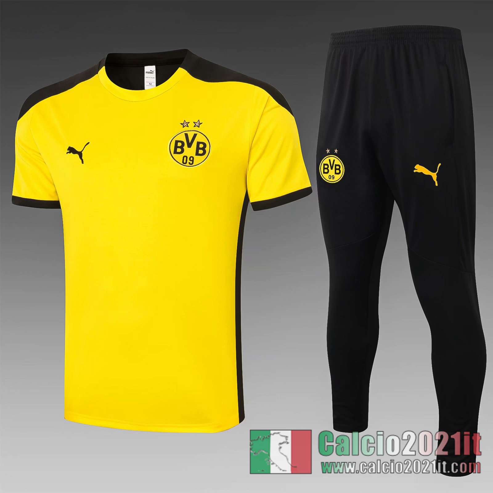 Dortmund Magliette Tuta Calcio giallo Parte posteriore nera 2020 2021 T25