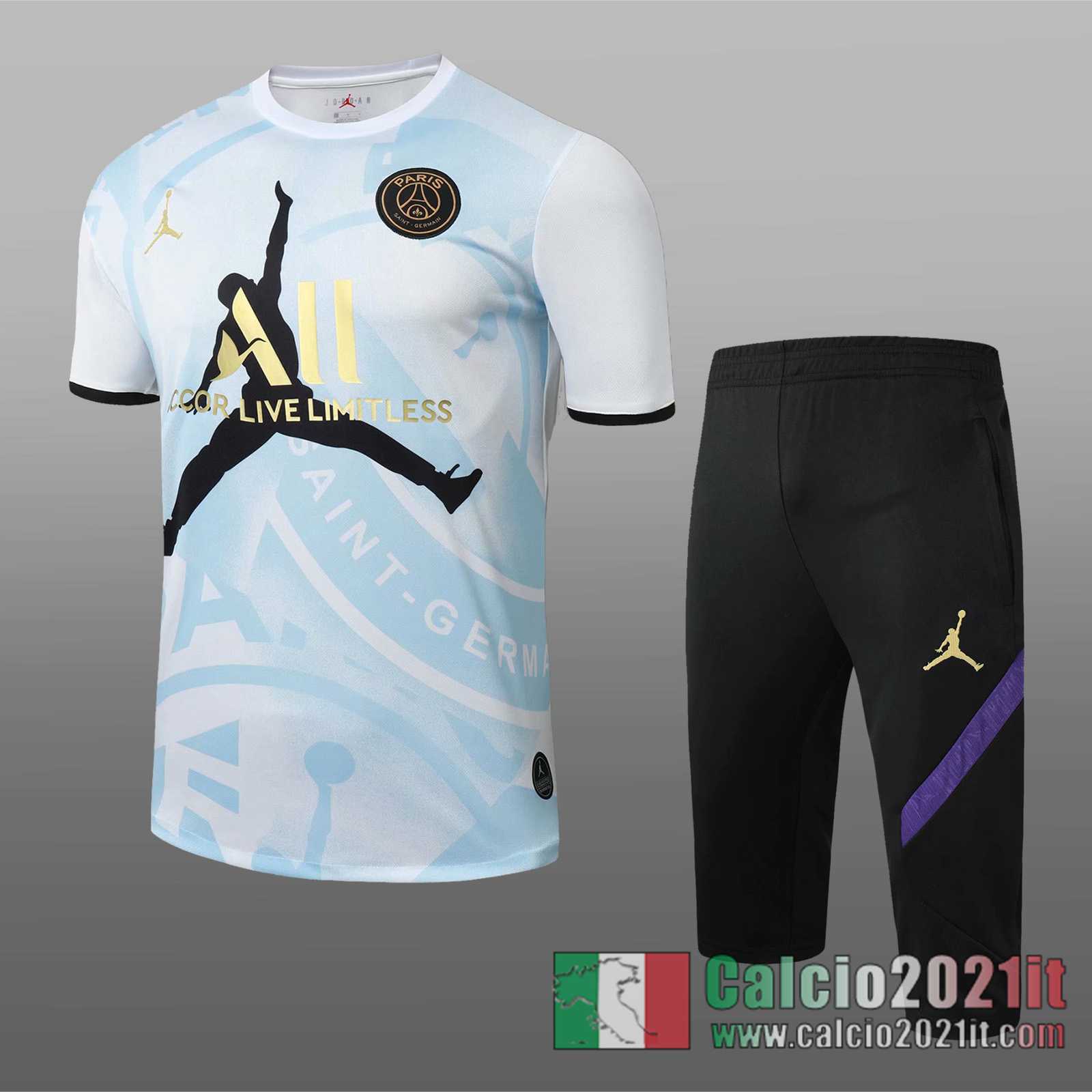 PSG Jordan Magliette Tuta Calcio Bianco blu Stampa tampografica 2020 2021 T37