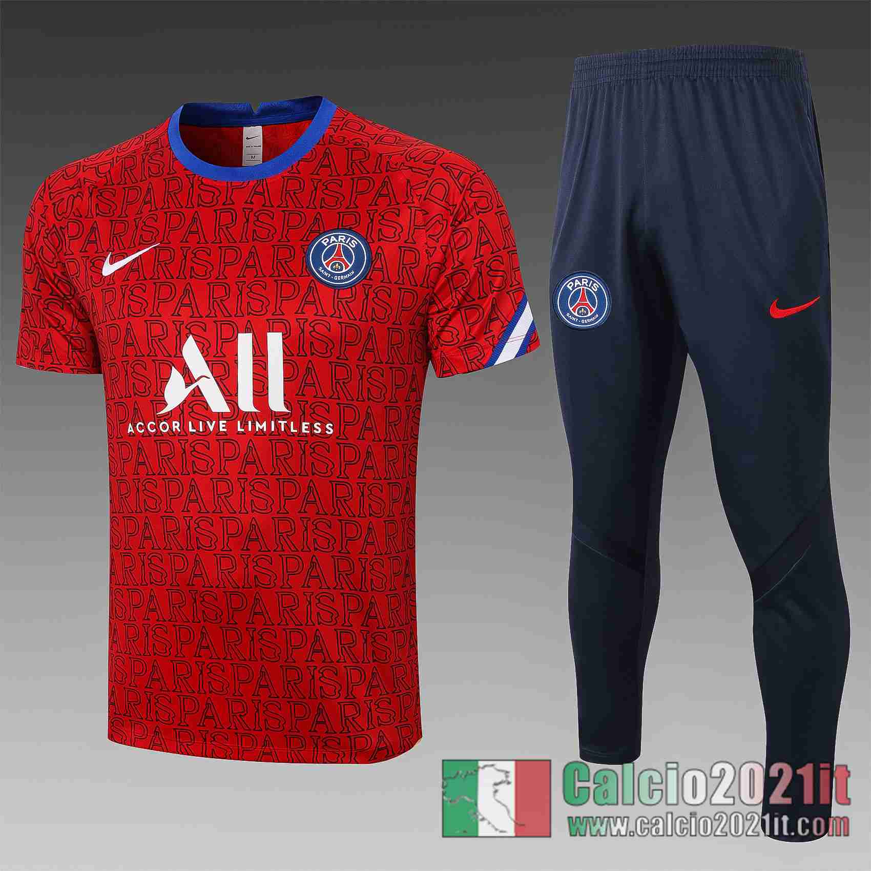 Paris Magliette Tuta Calcio rosso Stampa tampografica 2020 2021 T40