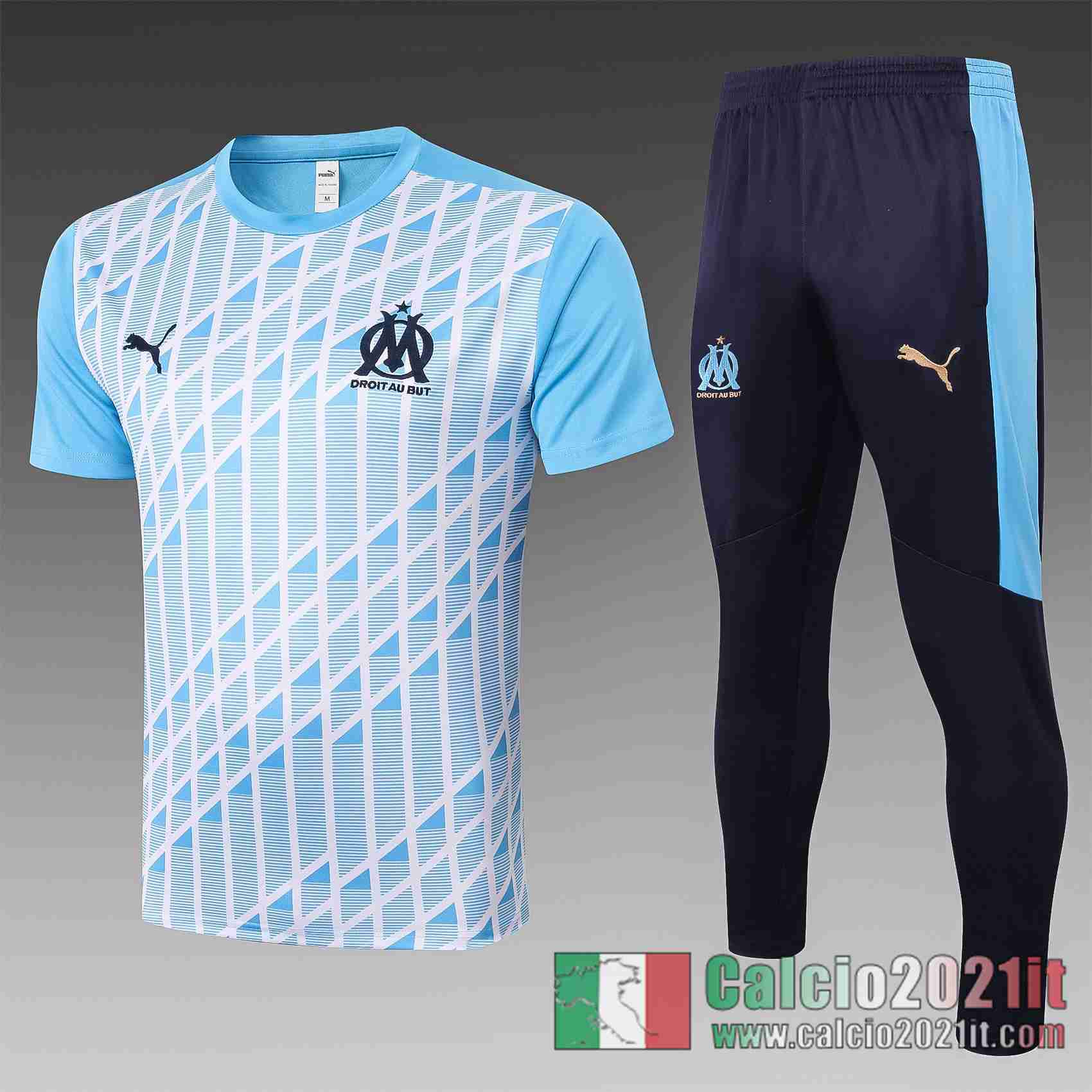 Marseille Magliette Tuta Calcio Bianco blu reticolo 2020 2021 T42