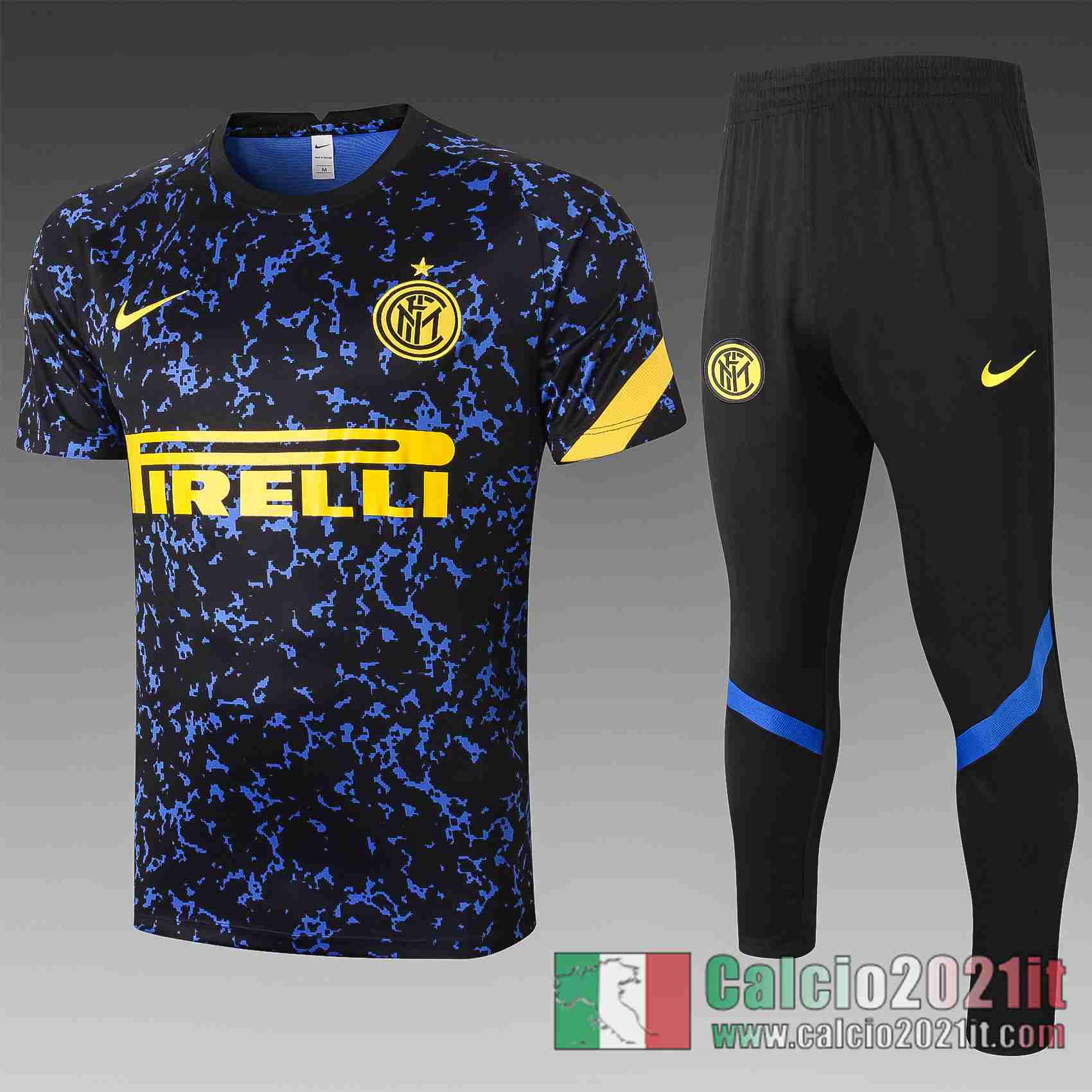 Inter Milan Magliette Tuta Calcio Nero Blu Inchiostro splash 2020 2021 T45