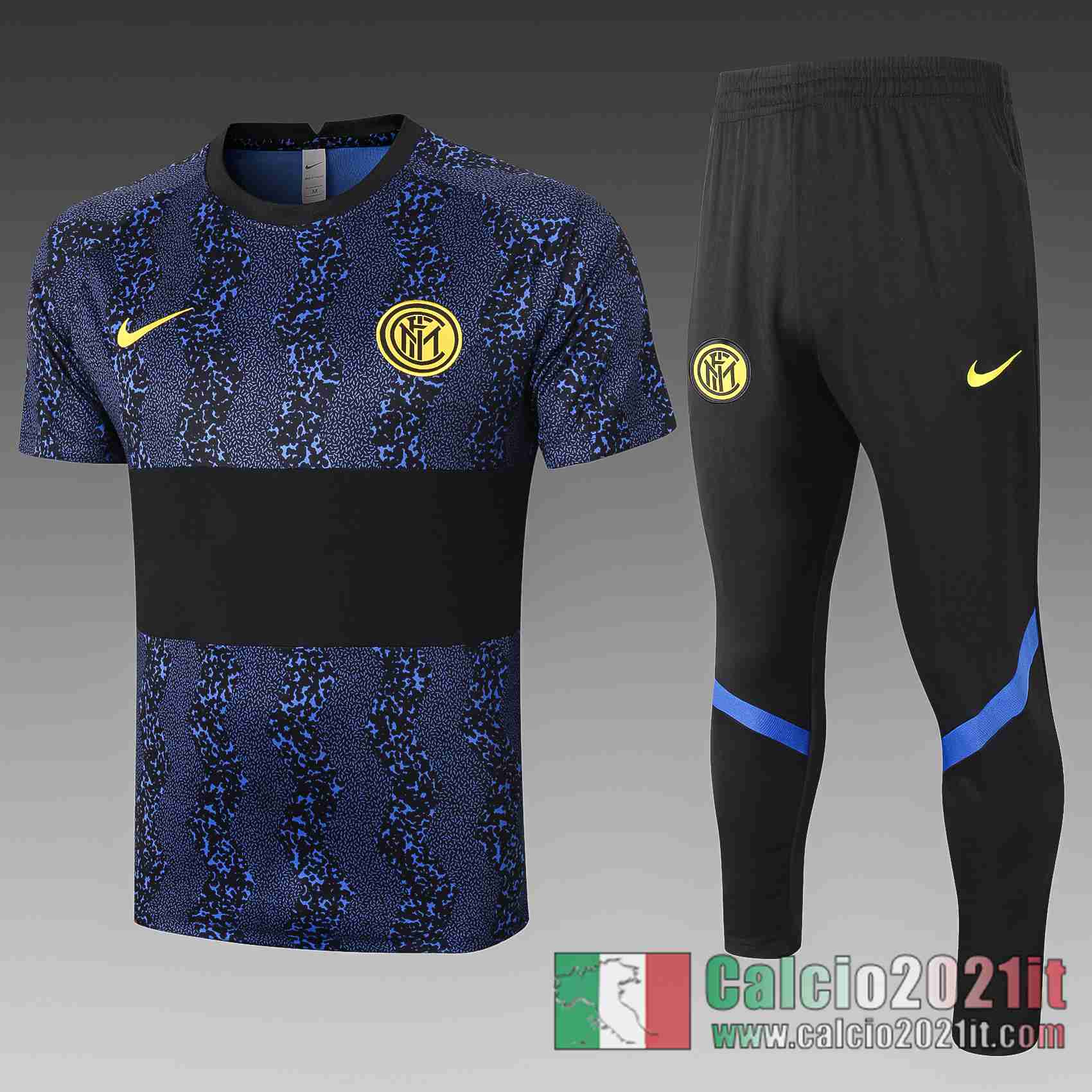 Inter Milan Magliette Tuta Calcio blu Barre nere 2020 2021 T46