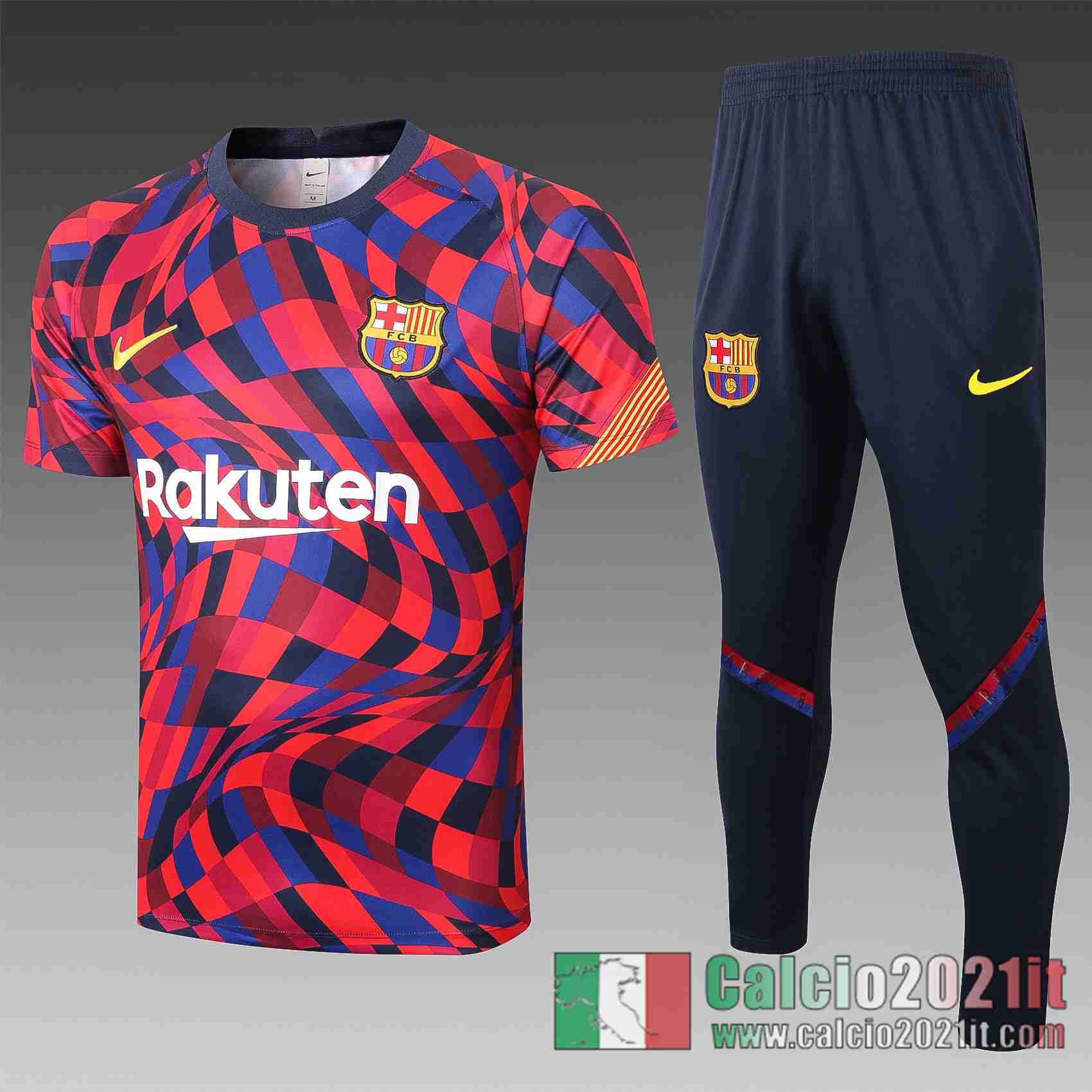 Barcellona Magliette Tuta Calcio Rosso & blu reticolo 2020 2021 T54