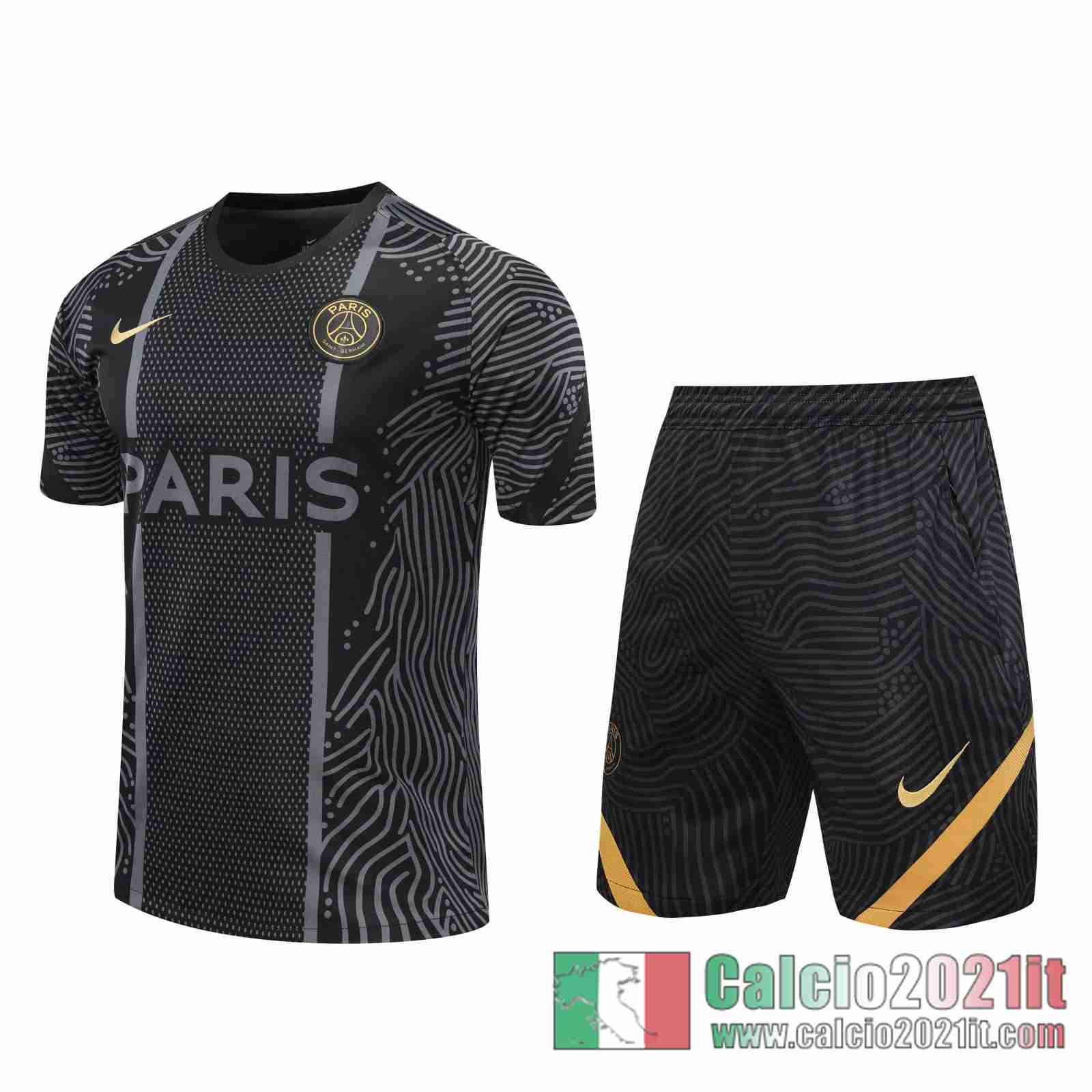 Paris Magliette Tuta Calcio nero Modello dell'acqua 2020 2021 T75