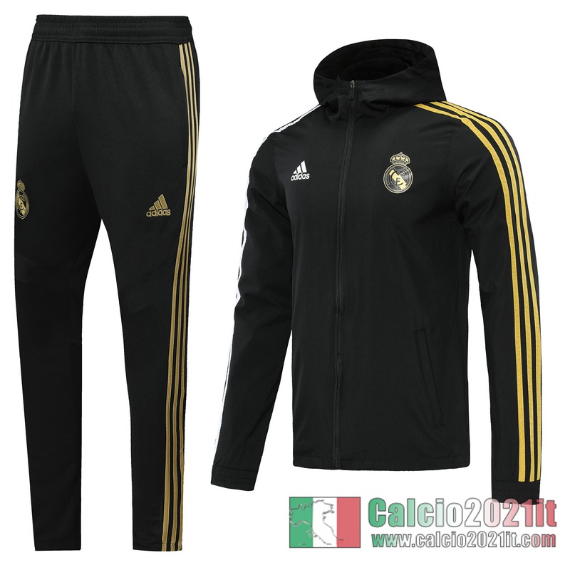 Real Madrid Giacca a vento Cappuccio Abbinamento del colore nero 2020 2021 W16