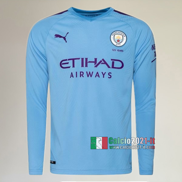 Prima Maglia Calcio Manica Lunga Nuove Del Manchester City Uomo 2019-2020 Personalizzata