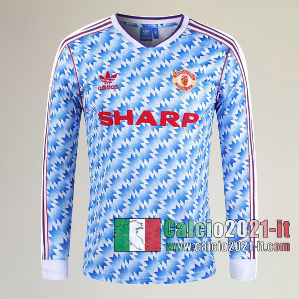 Calcio2021-It:Personalizzazione Seconda Retro Maglia Calcio Manchester United Manica Lunga 1990 1992