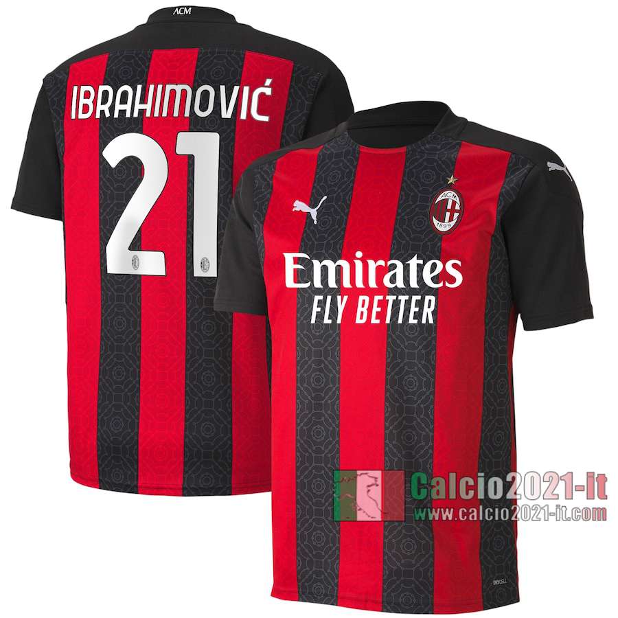 Le Nuove Prima Maglia Calcio AC Milan Uomo Ibrahimovic #21 2020-2021