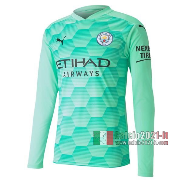 Calcio2021-It: La Nuove Maglia Manchester City Bambino Portiere Manica Lunga Verde 2020-2021 Personalizzazione