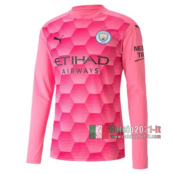 Calcio2021-It: La Nuova Maglia Manchester City Bambino Portiere Manica Lunga Rosa 2020-2021 Personalizzata