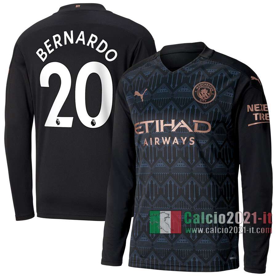 Le Nuove Seconda Maglia Calcio Manchester City Uomo Manica Lunga Bernardo #20 2020-2021