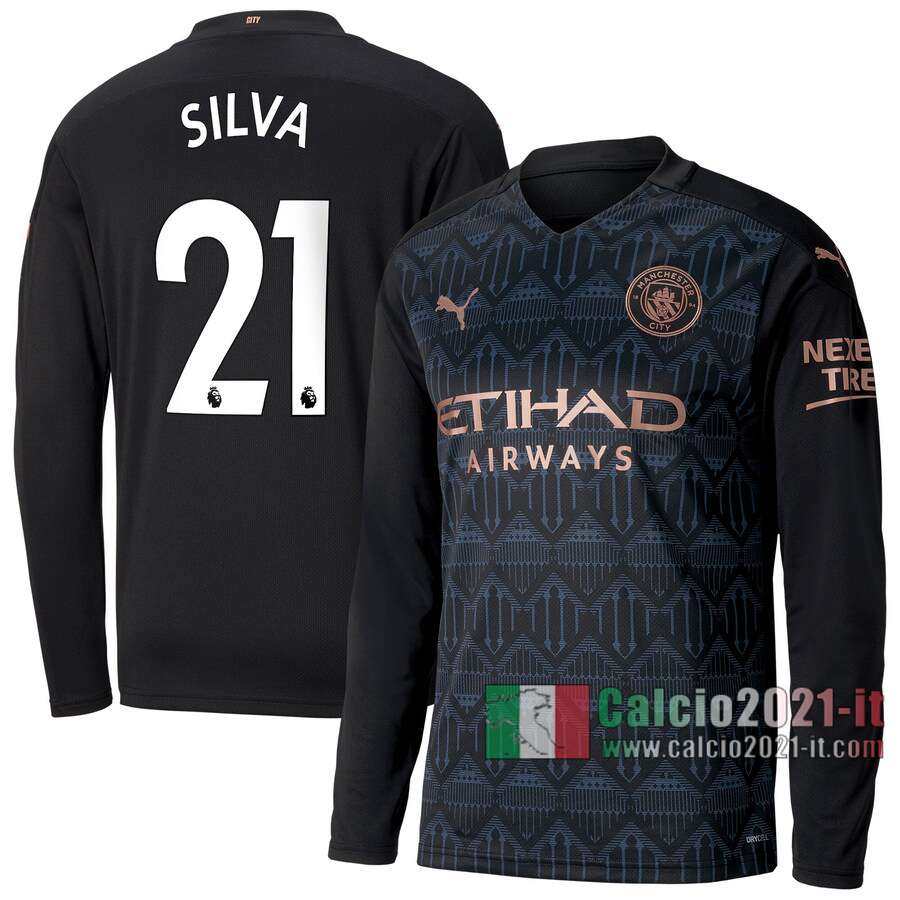 Le Nuove Seconda Maglia Calcio Manchester City Uomo Manica Lunga Silva #21 2020-2021