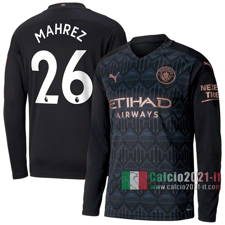 Le Nuove Seconda Maglia Calcio Manchester City Uomo Manica Lunga Mahrez #26 2020-2021