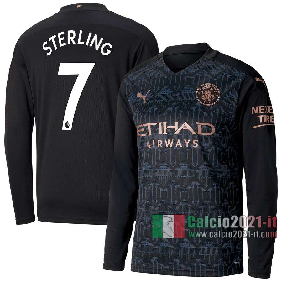 Le Nuove Seconda Maglia Calcio Manchester City Uomo Manica Lunga Sterling #7 2020-2021