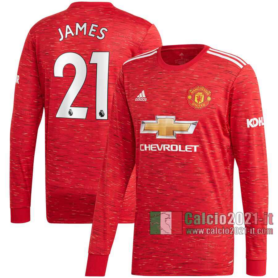 Le Nuove Prima Maglia Calcio Manchester United Uomo Manica Lunga Daniel James #21 2020-2021