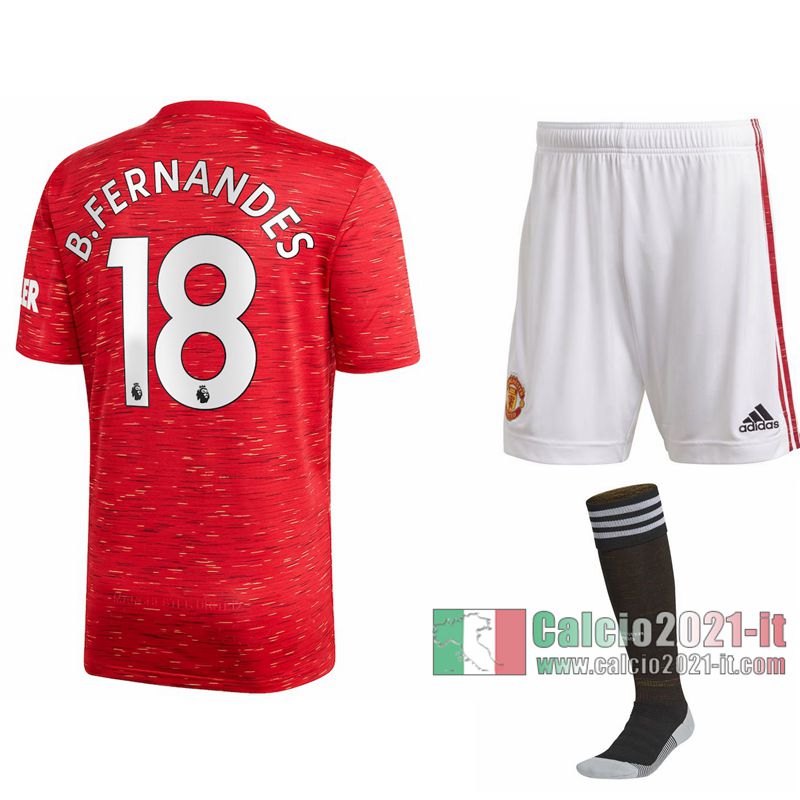 Le Nuove Prima Maglia Calcio Manchester United Bambino Bruno Fernandes #18 2020-2021