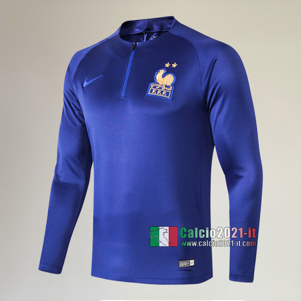 Track Top| La Nuova Francia Felpa Sportswear Collare Rotondo Azzurra Scuro Retro 2019-2020