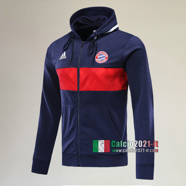 La Nuova Bayern Monaco Full-Zip Giacca Cappuccio Hoodie Azzurra Scuro Originale 2019/2020 :Calcio2021-it