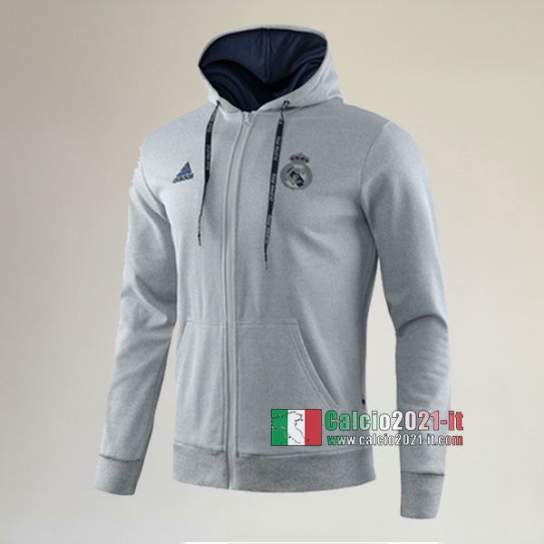 Nuove Del Real Madrid Full-Zip Giacca Cappuccio Hoodie Grigia Originali 2019/2020 :Calcio2021-it