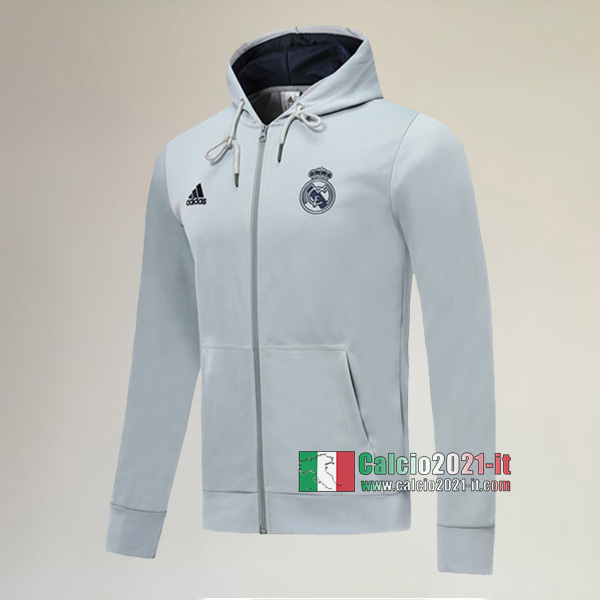 La Nuove Real Madrid Full-Zip Giacca Cappuccio Hoodie Grigia Originale 2019/2020 :Calcio2021-it