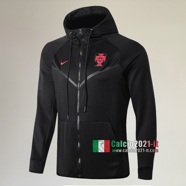 Nuove Del Portogallo Full-Zip Giacca Cappuccio Hoodie Nera Originali 2019/2020 :Calcio2021-it