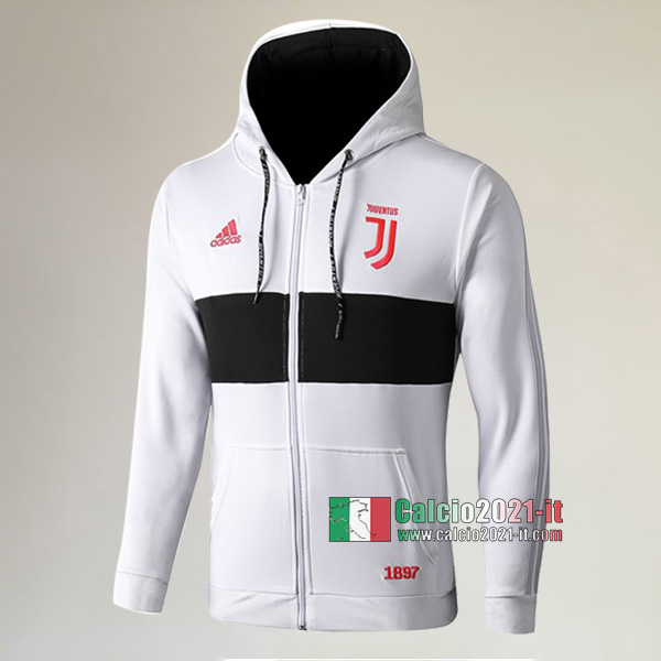 Nuove Del Juventus Full-Zip Giacca Cappuccio Hoodie Bianca/Nera Originali 2019/2020 :Calcio2021-it