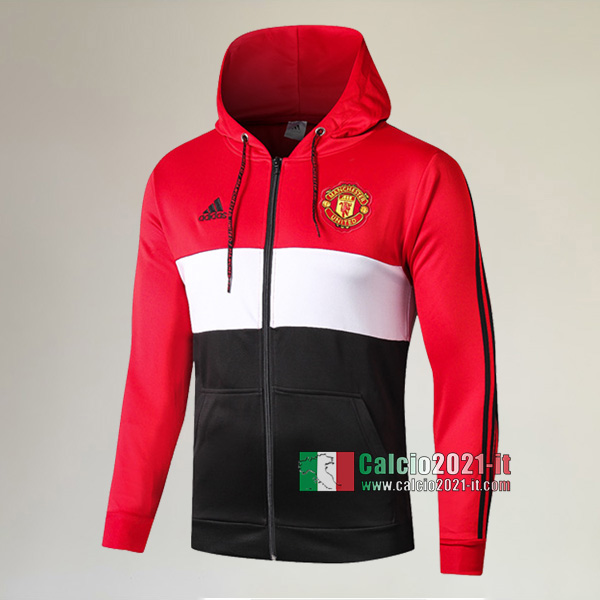 Nuova Del Manchester United Full-Zip Giacca Cappuccio Hoodie Rossa/Nera Thailandia 2019/2020