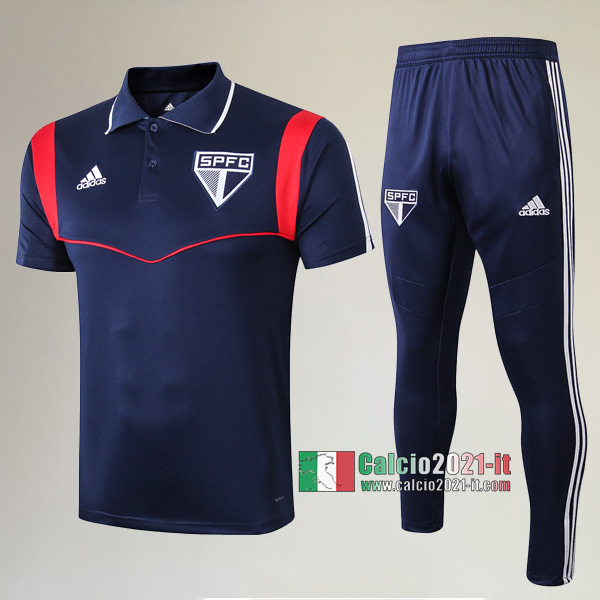 La Nuova Kit Magliette Polo Sao Paulo FC Manica Corta + Pantaloni Azzurra Scuro 2019/2020 :Calcio2021-it