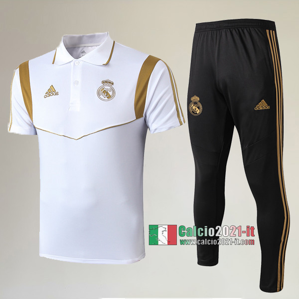 La Nuove Kit Maglietta Polo Real Madrid Manica Corta + Pantaloni Bianca/Gialla 2019/2020 :Calcio2021-it