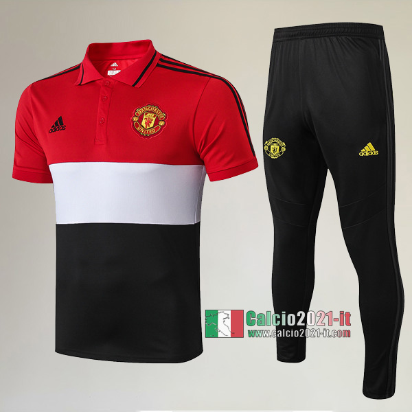 La Nuove Kit Maglietta Polo Manchester United Manica Corta + Pantaloni Bianca/Nera/Rossa 2019/2020