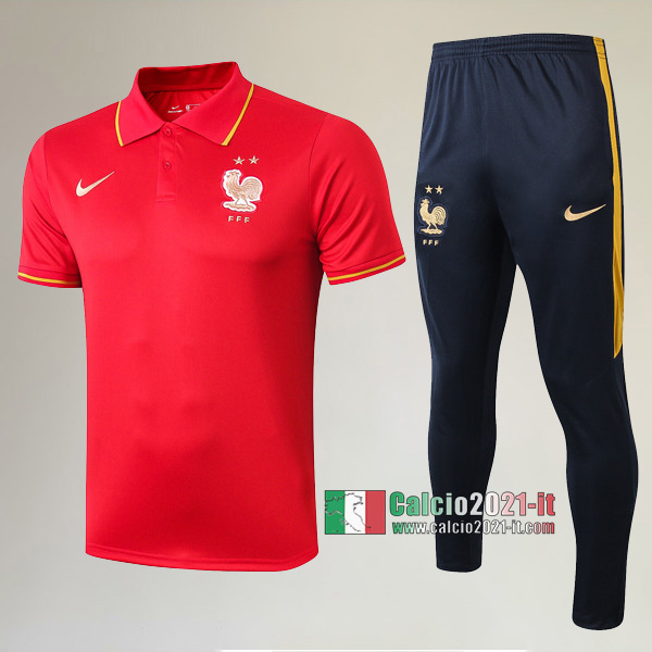 La Nuova Kit Magliette Polo Francia Manica Corta + Pantaloni Rossa 2019/2020 :Calcio2021-it