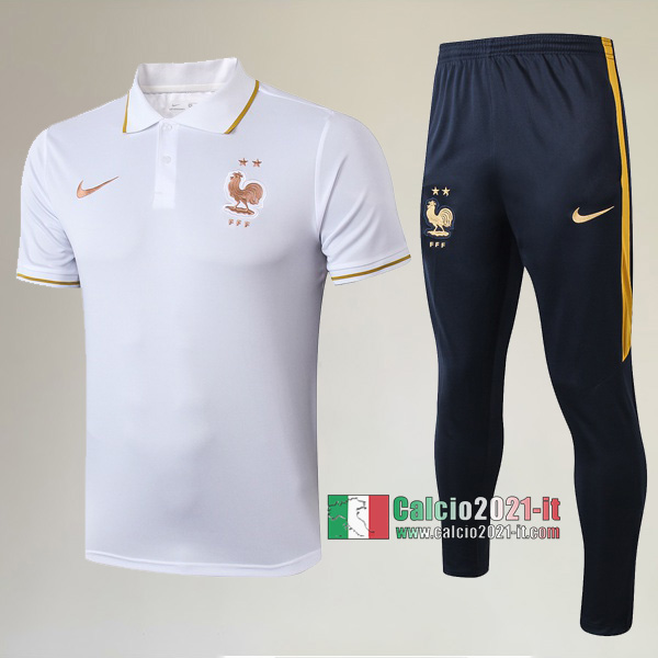La Nuove Kit Maglietta Polo Francia Manica Corta + Pantaloni Bianca 2019/2020 :Calcio2021-it