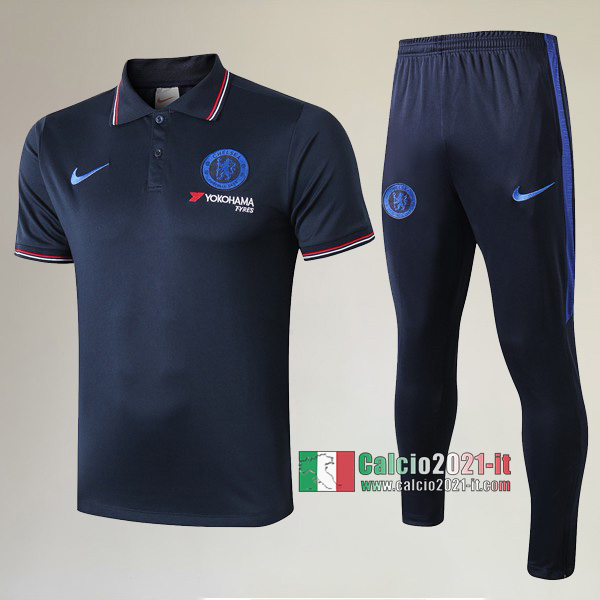 La Nuove Kit Maglietta Polo FC Chelsea Manica Corta + Pantaloni Azzurra Marino 2019/2020 :Calcio2021-it