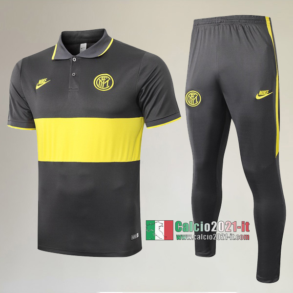 La Nuova Kit Magliette Polo Inter Milan Manica Corta + Pantaloni Grigia Gialla 2020/2021 :Calcio2021-it