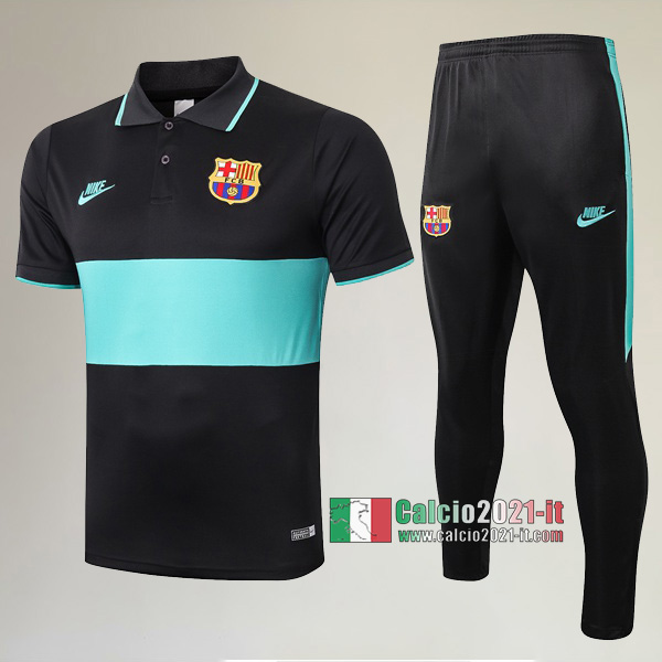La Nuove Kit Maglietta Polo FC Barcellona Manica Corta + Pantaloni Nera Verde 2020/2021 :Calcio2021-it