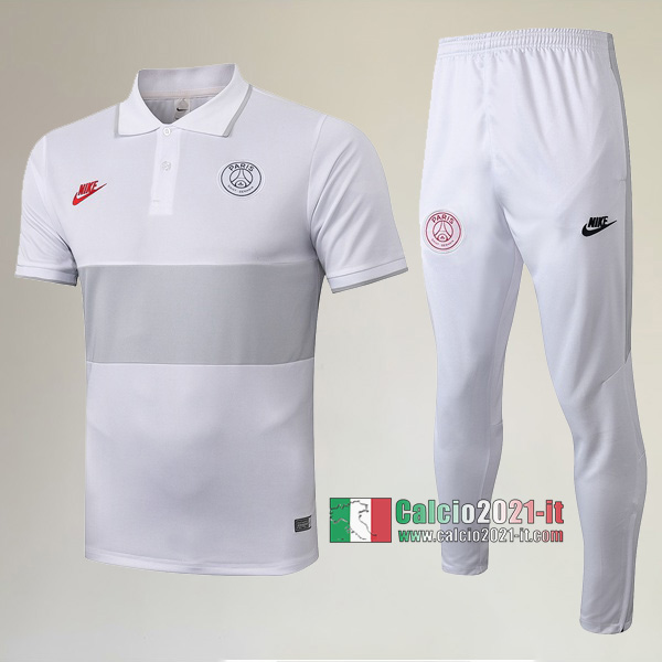 La Nuova Kit Magliette Polo PSG Paris Saint Germain Manica Corta + Pantaloni Bianca Grigia 2020/2021